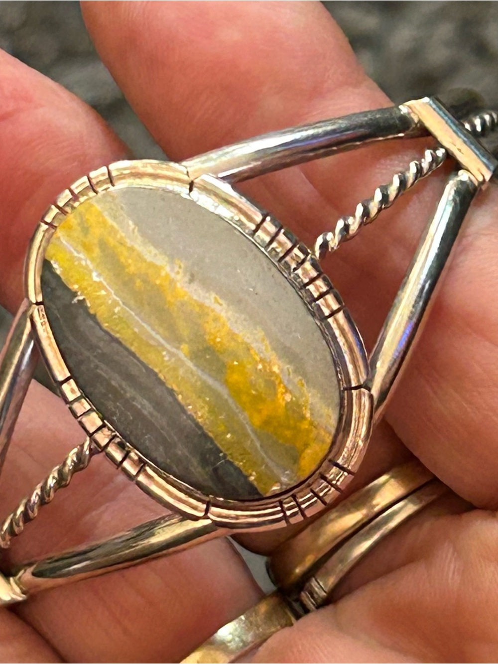 Native Bumblebee Jasper Sterling Silver Cuff Bracelet Signed SE